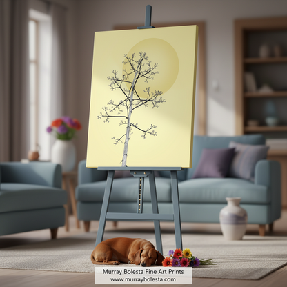 Simplified black tree design on a yellow background. Agave Wall Art as Southwest Botanical Print at Tucson Arizona by Murray Bolesta