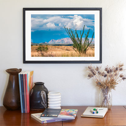 Arizona Mountain Landscape Art with Desert Ocotillo and Thunderstorm