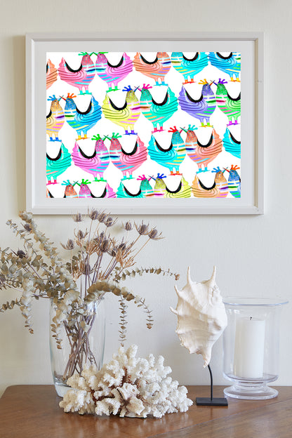 Fun Whimsical Farmhouse Style Art for Nursery with Colorful Chickens