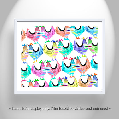 Fun Whimsical Farmhouse Style Art for Nursery with Colorful Chickens