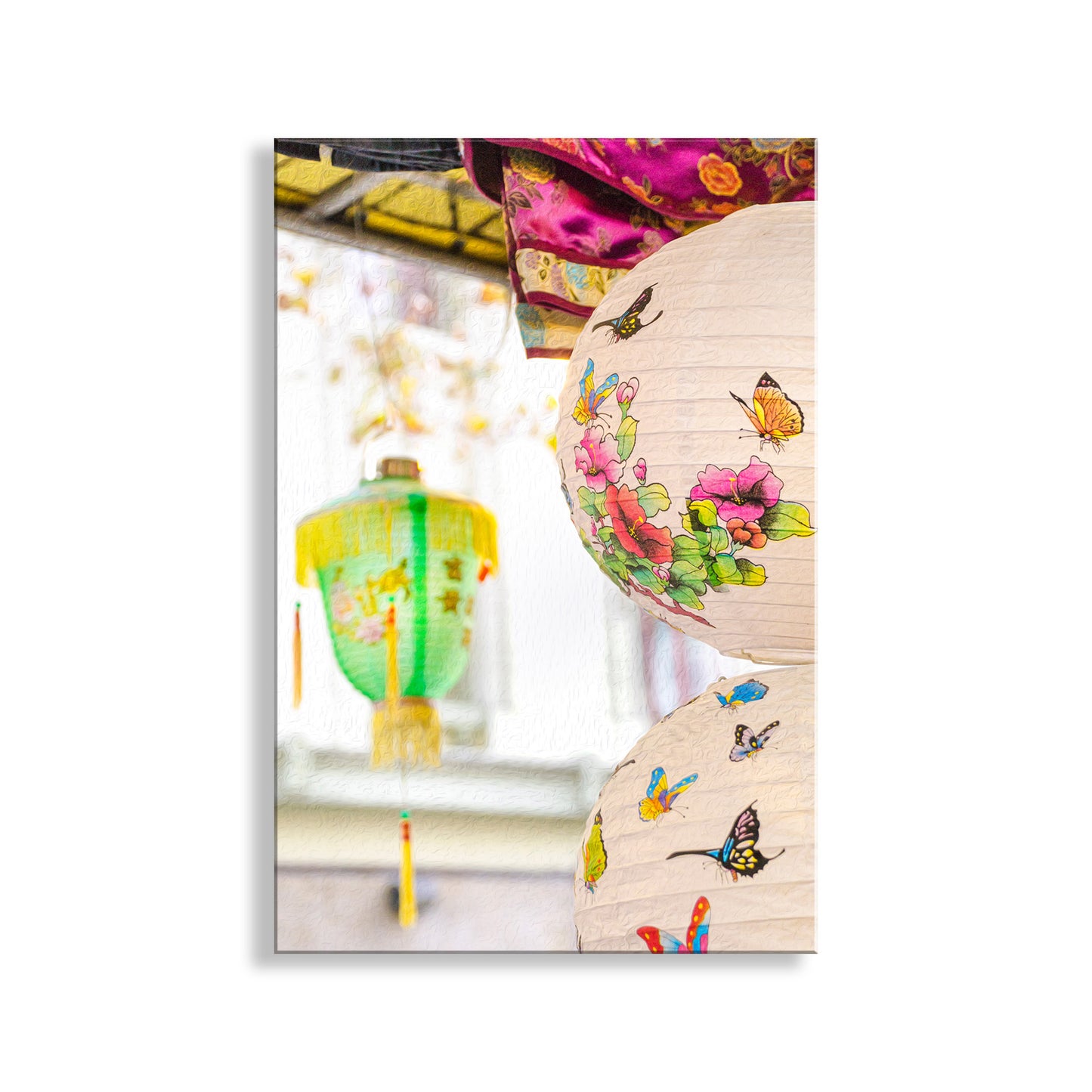 Chinese Lantern Framed Print San Francisco Chinatown with Oriental Butterfly