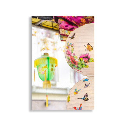 Chinese Lantern Framed Print San Francisco Chinatown with Oriental Butterfly