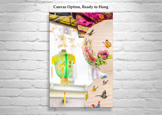 Chinese Lantern Framed Print San Francisco Chinatown with Oriental Butterfly
