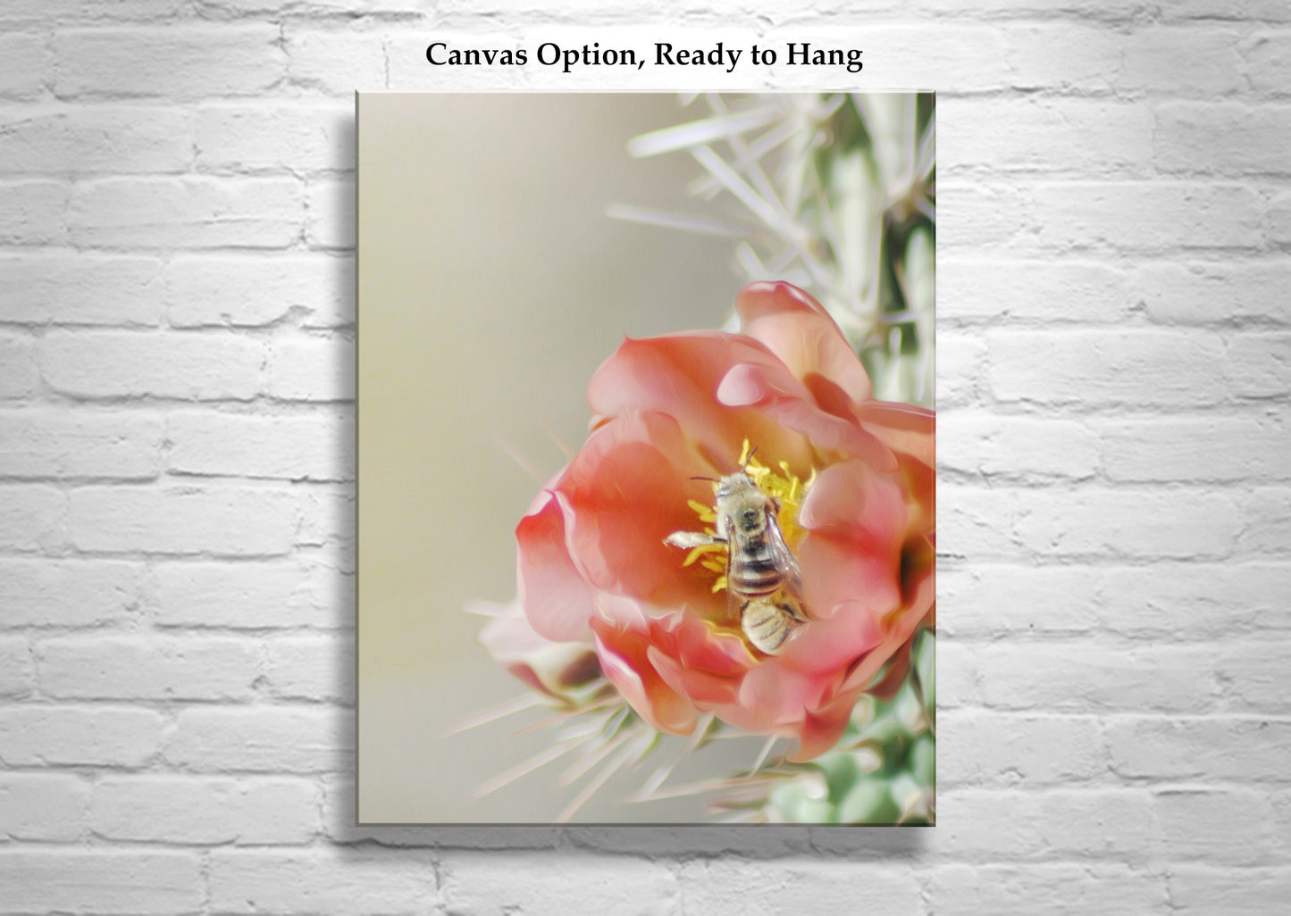 Desert Cholla Cactus Flower Art Print with Bumble Bee Pollinator