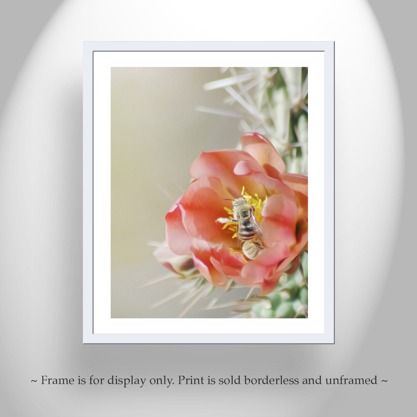 Desert Cholla Cactus Flower Art Print with Bumble Bee Pollinator