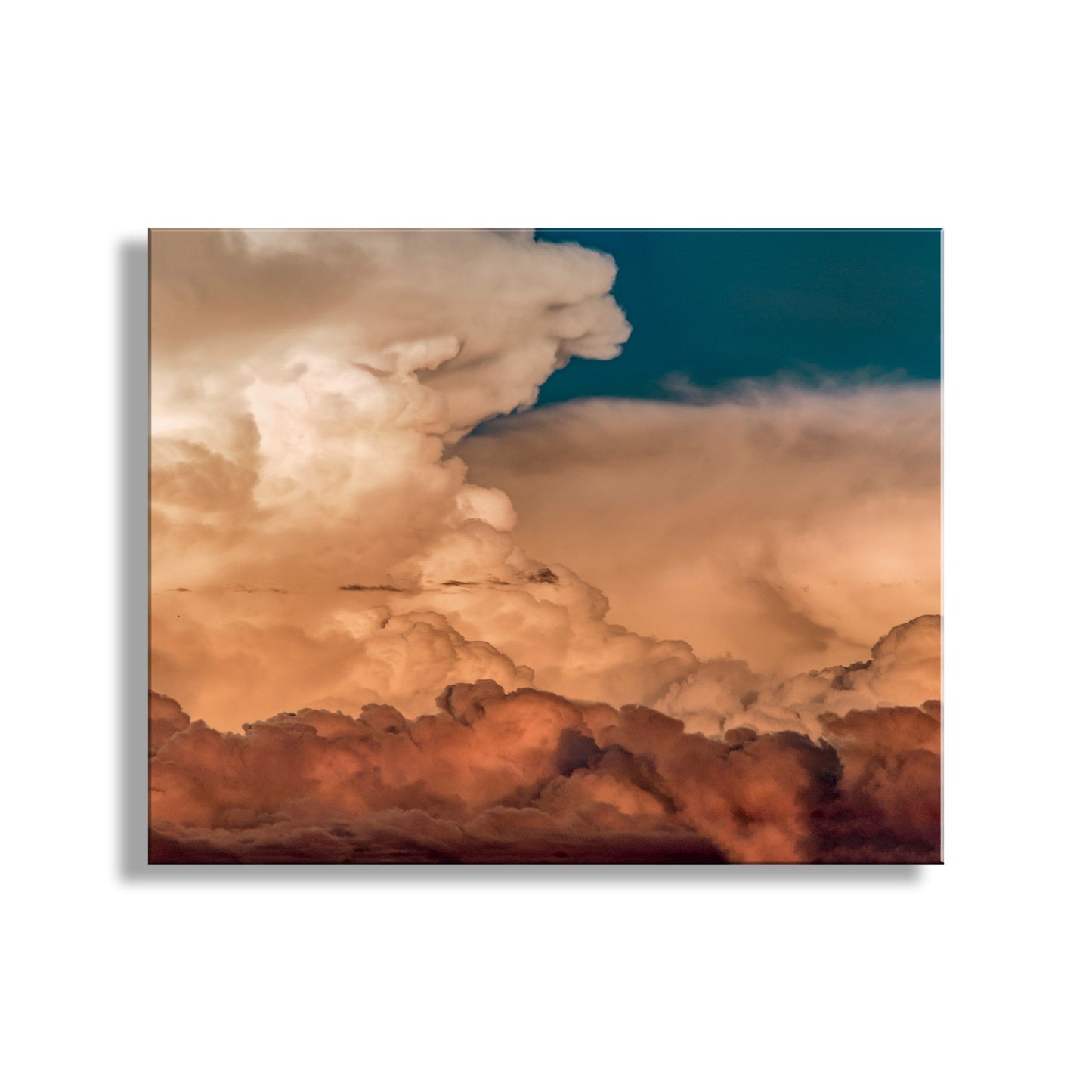 Cloudscape with orange and blue hues on a white background. Tucson Desert Monsoon Storm Art Print – Dramatic Thunderhead Clouds Photo