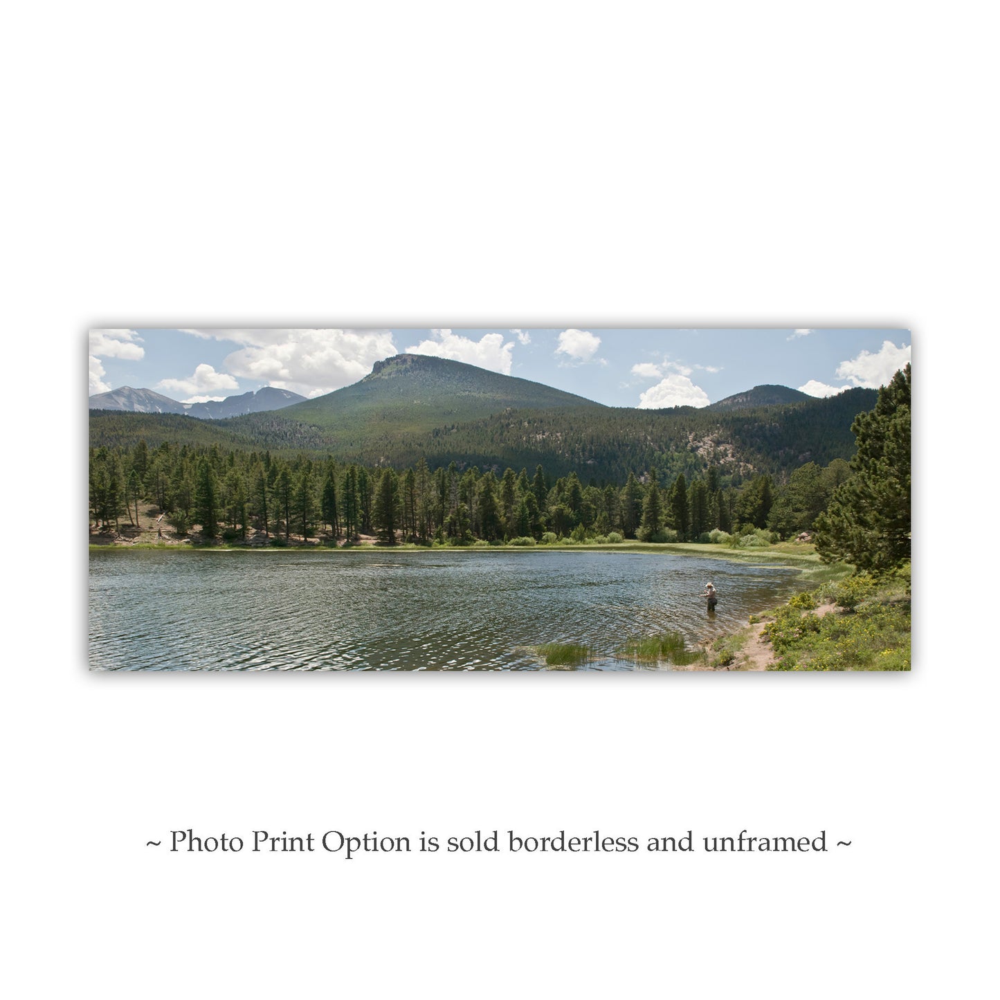 Colorado Rocky Mountain Lake Landscape Art Panorama Print with Angler