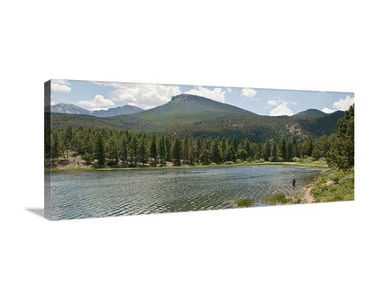 Colorado Rocky Mountain Lake Landscape Art Panorama Print with Angler