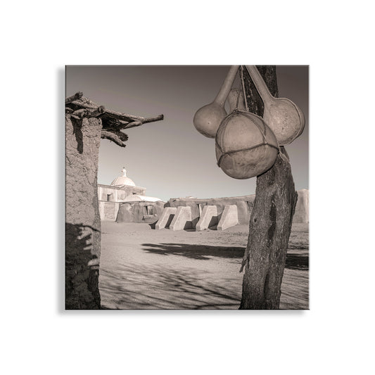Adobe Church Art | Tumacacori Mission and Ocotillo Ramada with Gourds