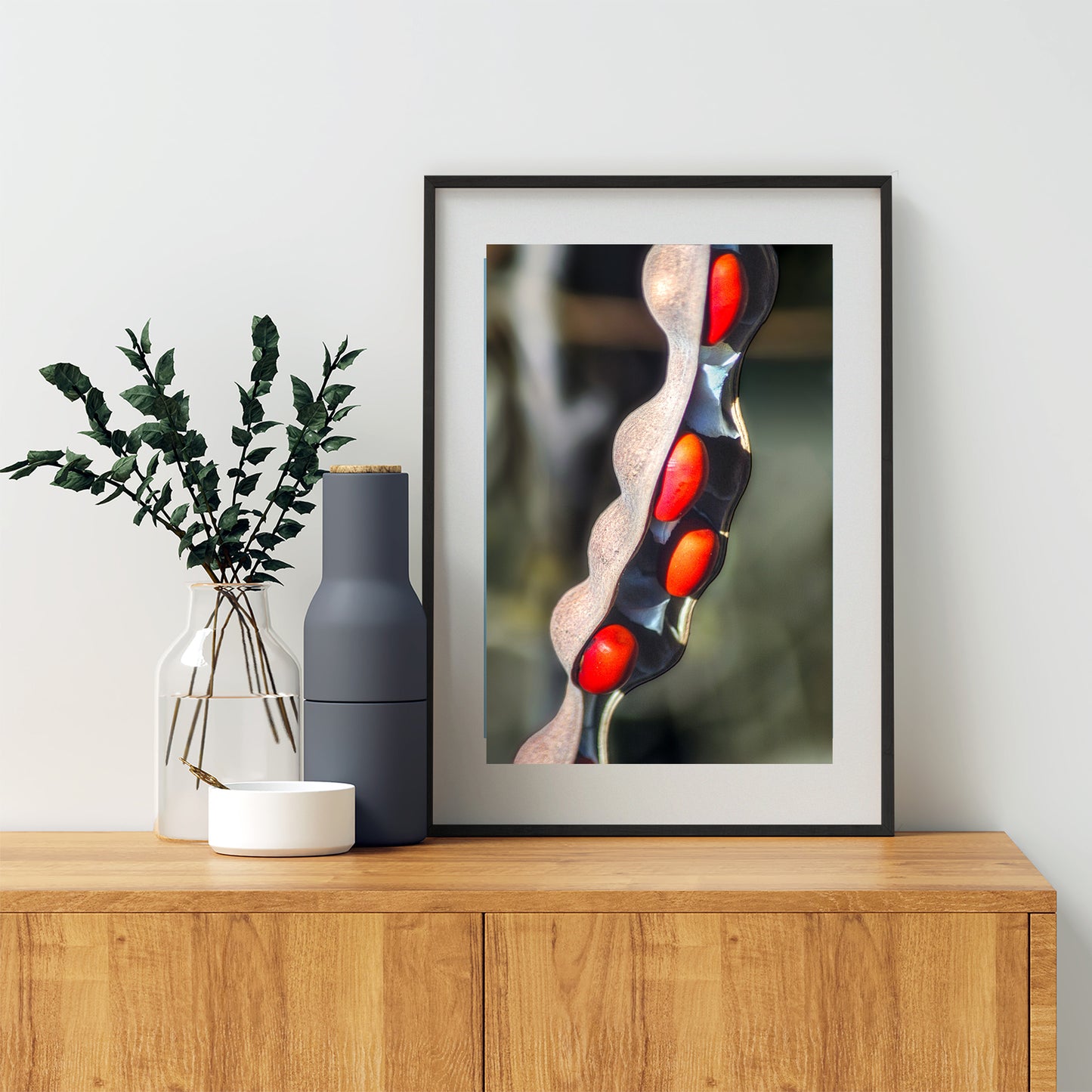 Elegant Nature Photography with Coral Bean Pod Botanical Wall Decor