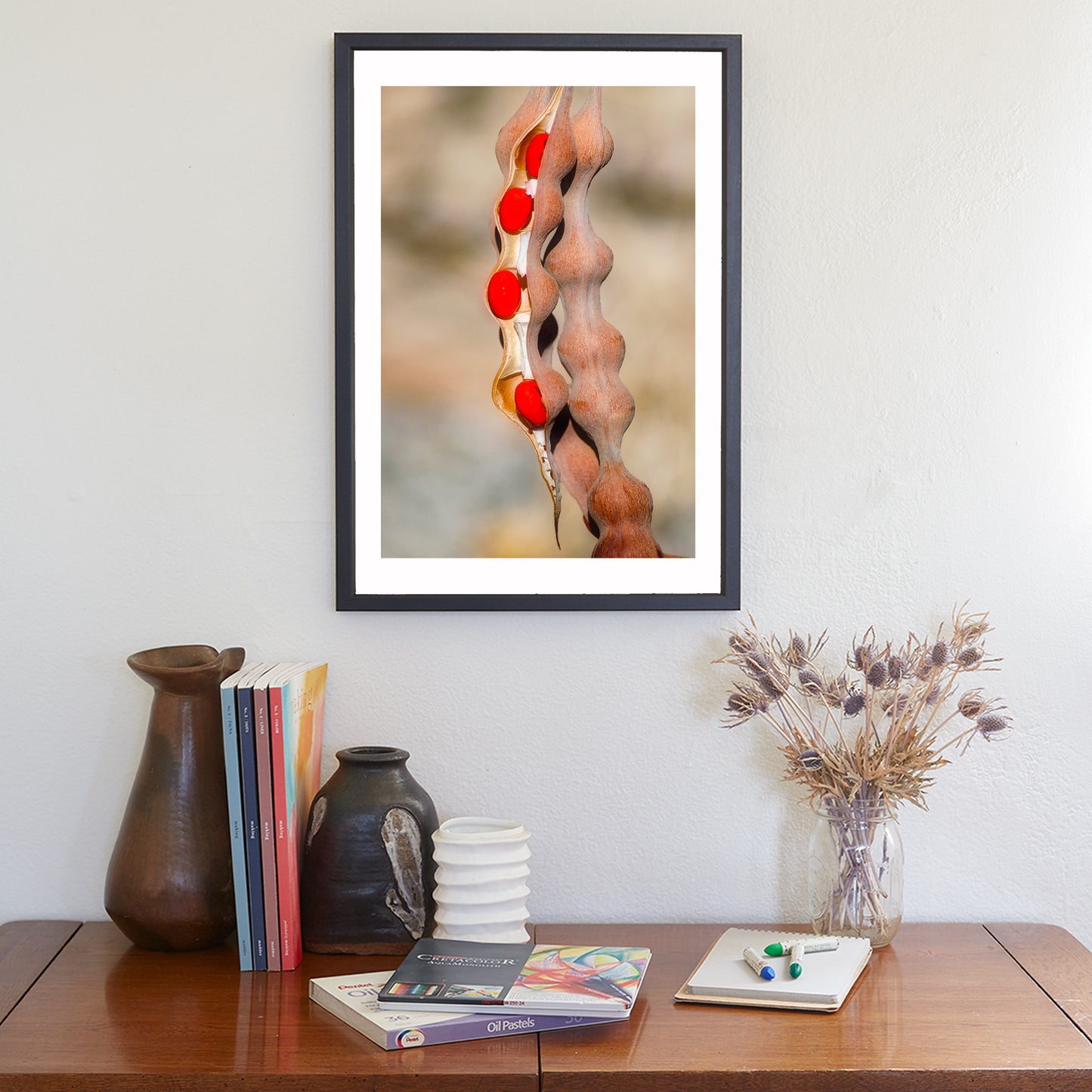 Nature Photography with Coral Bean Pod | Desert Botanical Wall Art