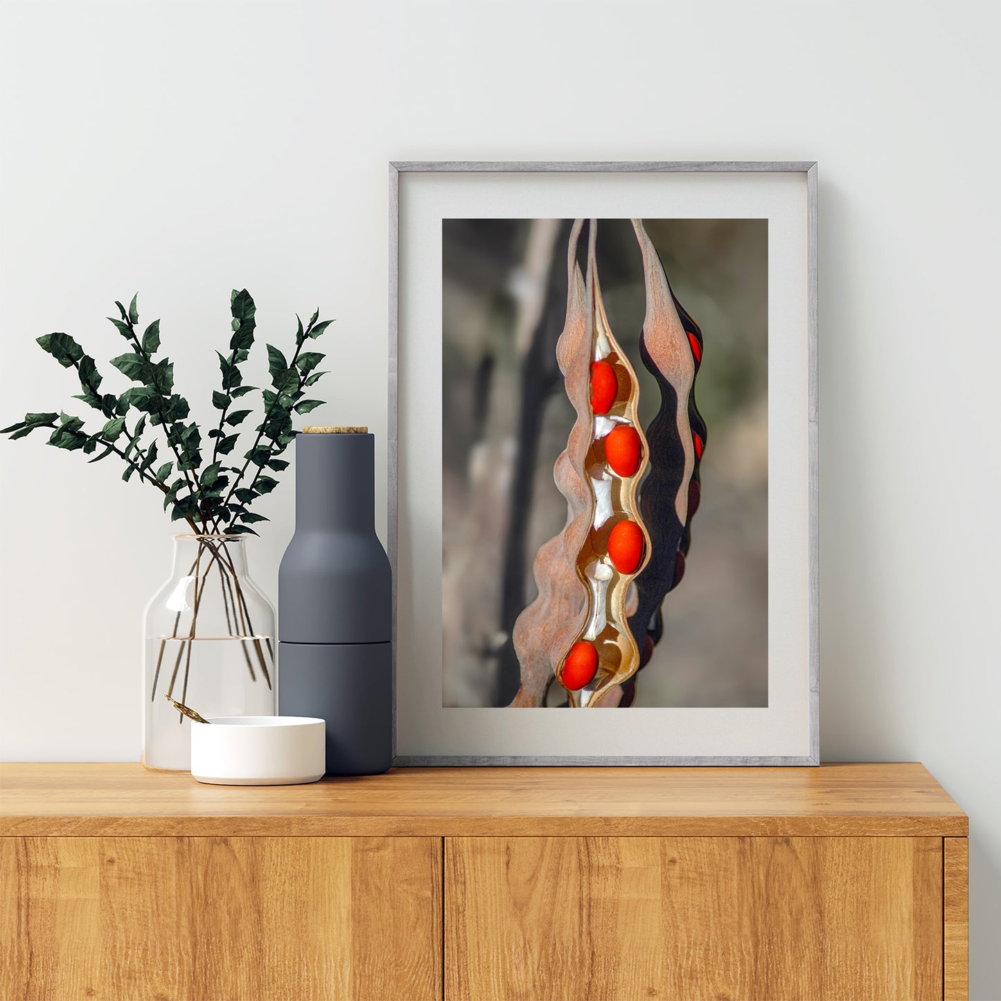 Desert Nature with Coral Bean Pod Painterly Fine Art Print