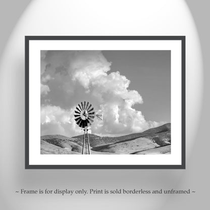 Black & White Ranch Windmill Photograph as Western Style Wall Art