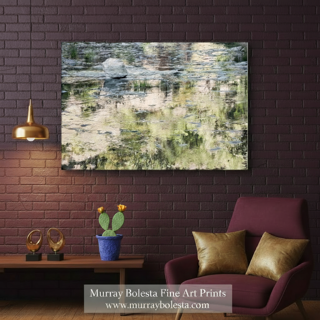 Rocks and water reflection in a natural setting. Arizona Desert Canyon Stream Fine Art Print with Water Reflections by Murray Bolesta