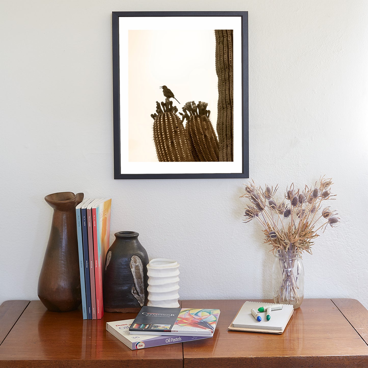 Thrasher Bird on Saguaro Cactus - Arizona Desert Wall Art Print