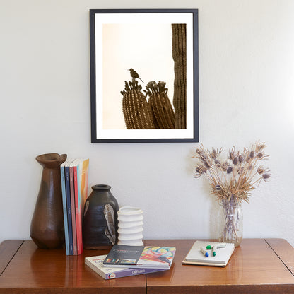 Thrasher Bird on Saguaro Cactus - Arizona Desert Wall Art Print
