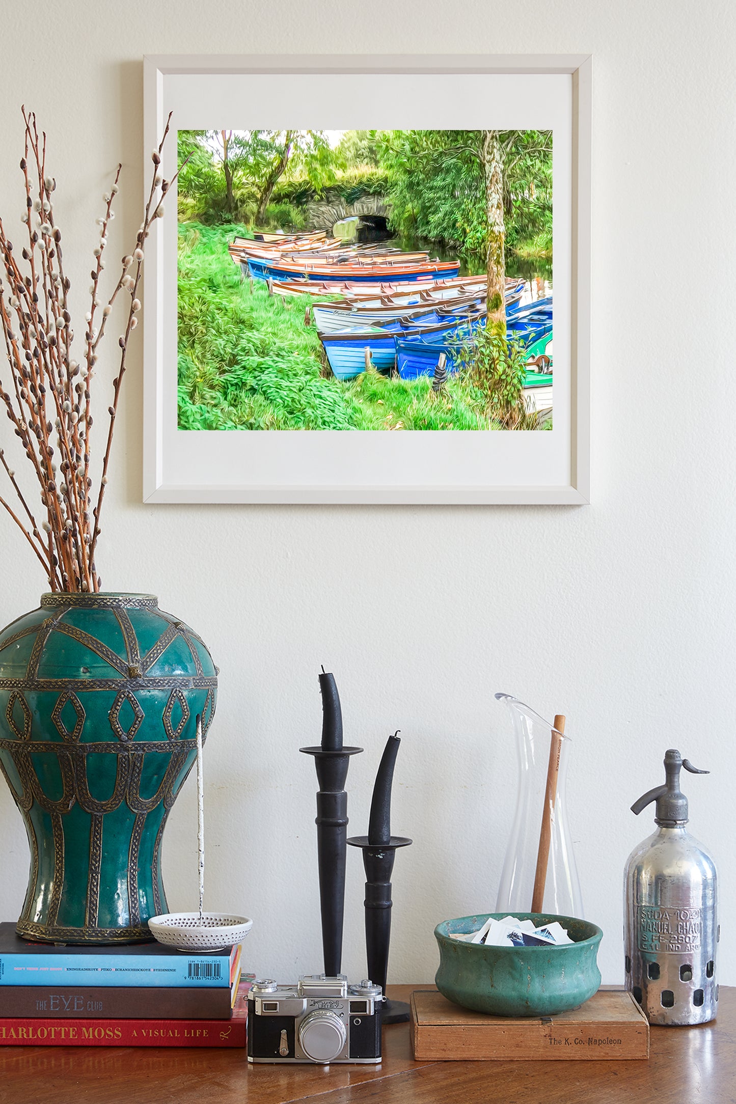 England Lake District Art Print with Vintage Wooden Boats