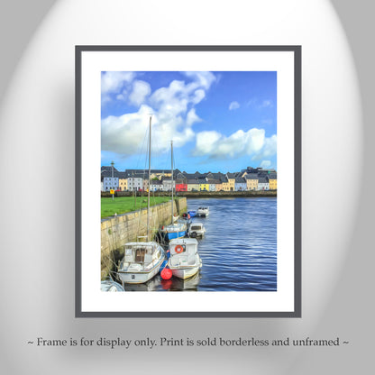Galway Harbor Ireland Claddaugh Quay Art | Quaint Fishing Village & Boats
