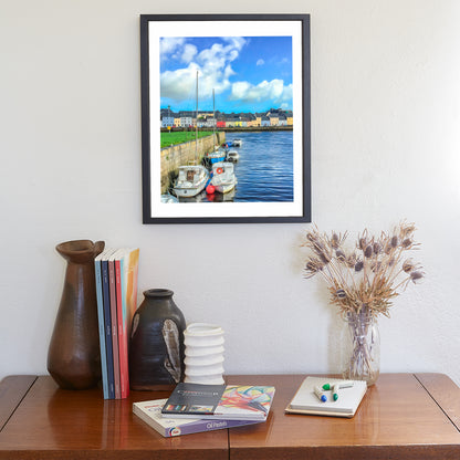Galway Harbor Ireland Claddaugh Quay Art | Quaint Fishing Village & Boats