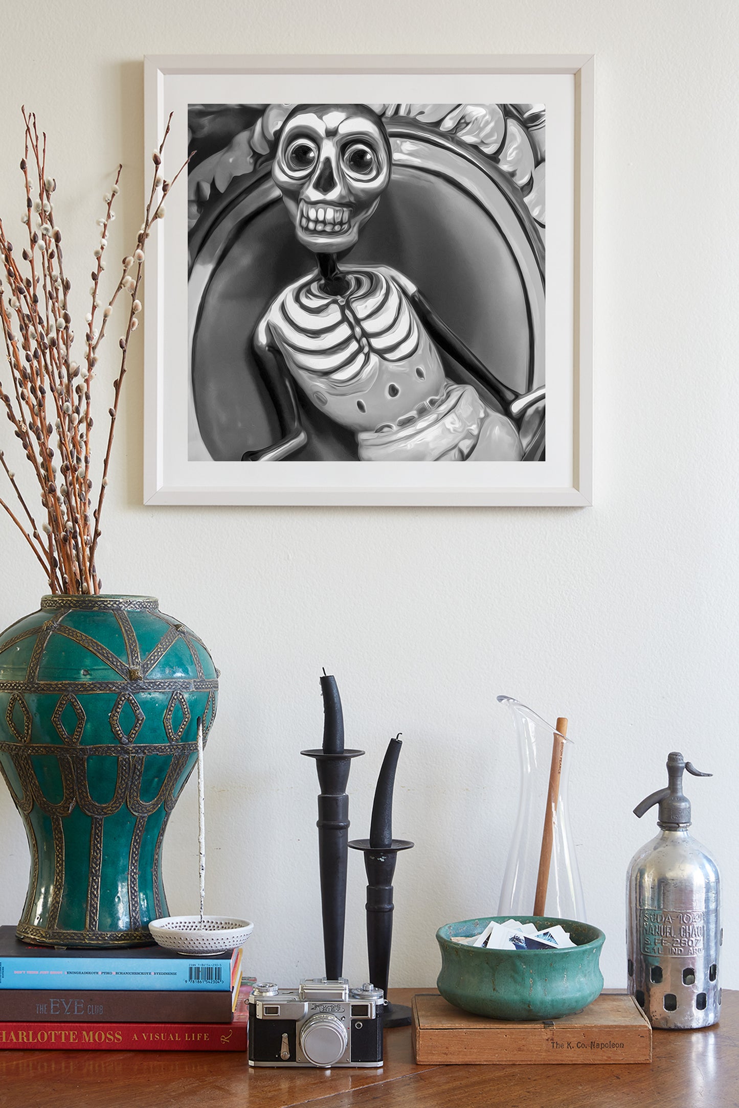 Day of the Dead Hispanic Folk Art Wall Decor in Surreal Black and White