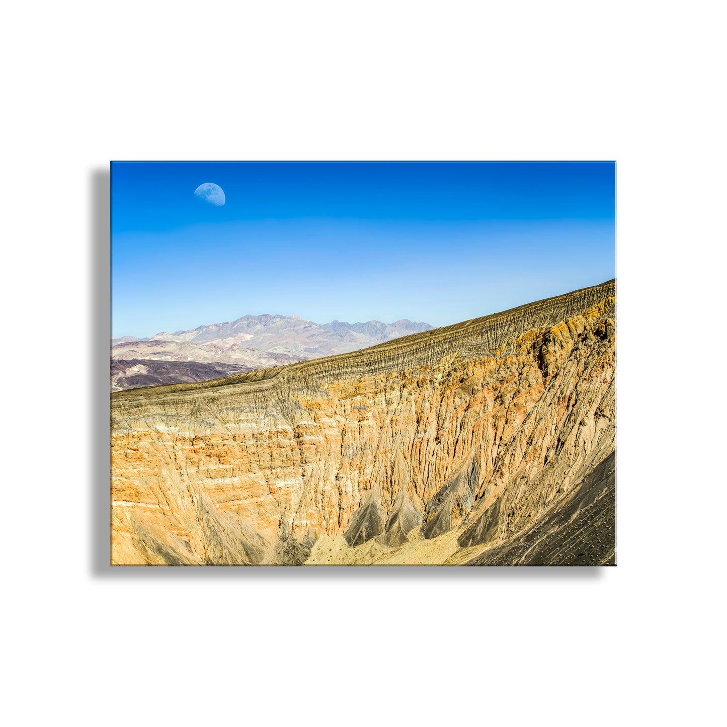 Desert landscape with a large crater and mountains in the background, Death Valley National Park Desert Landscape Art with Ubehebe Crater