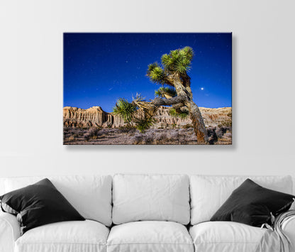Joshua Tree Night Art - Mojave Desert Starry Landscape Print
