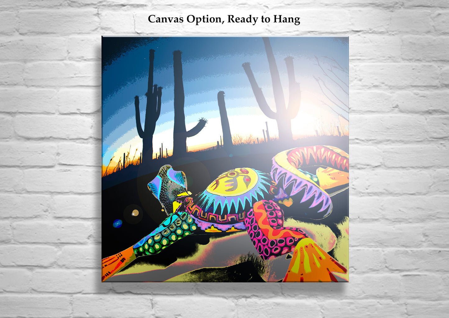 Lizard & Cactus Sunset Print | Sonoran Desert Abstract Art