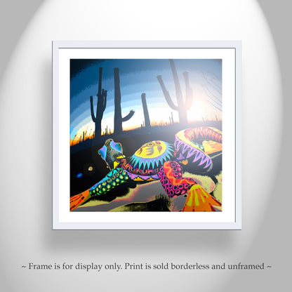 Lizard & Cactus Sunset Print | Sonoran Desert Abstract Art