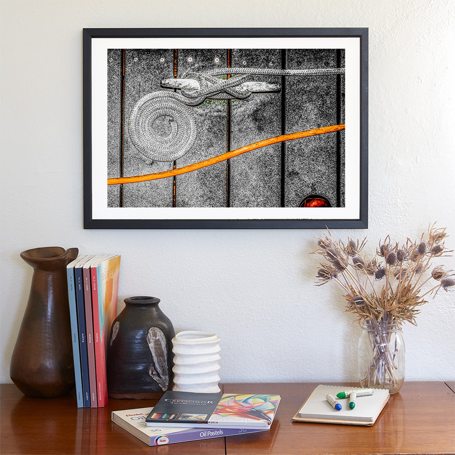 Surreal Nautical Art Print with San Diego California Marina Mooring Line & Cleat