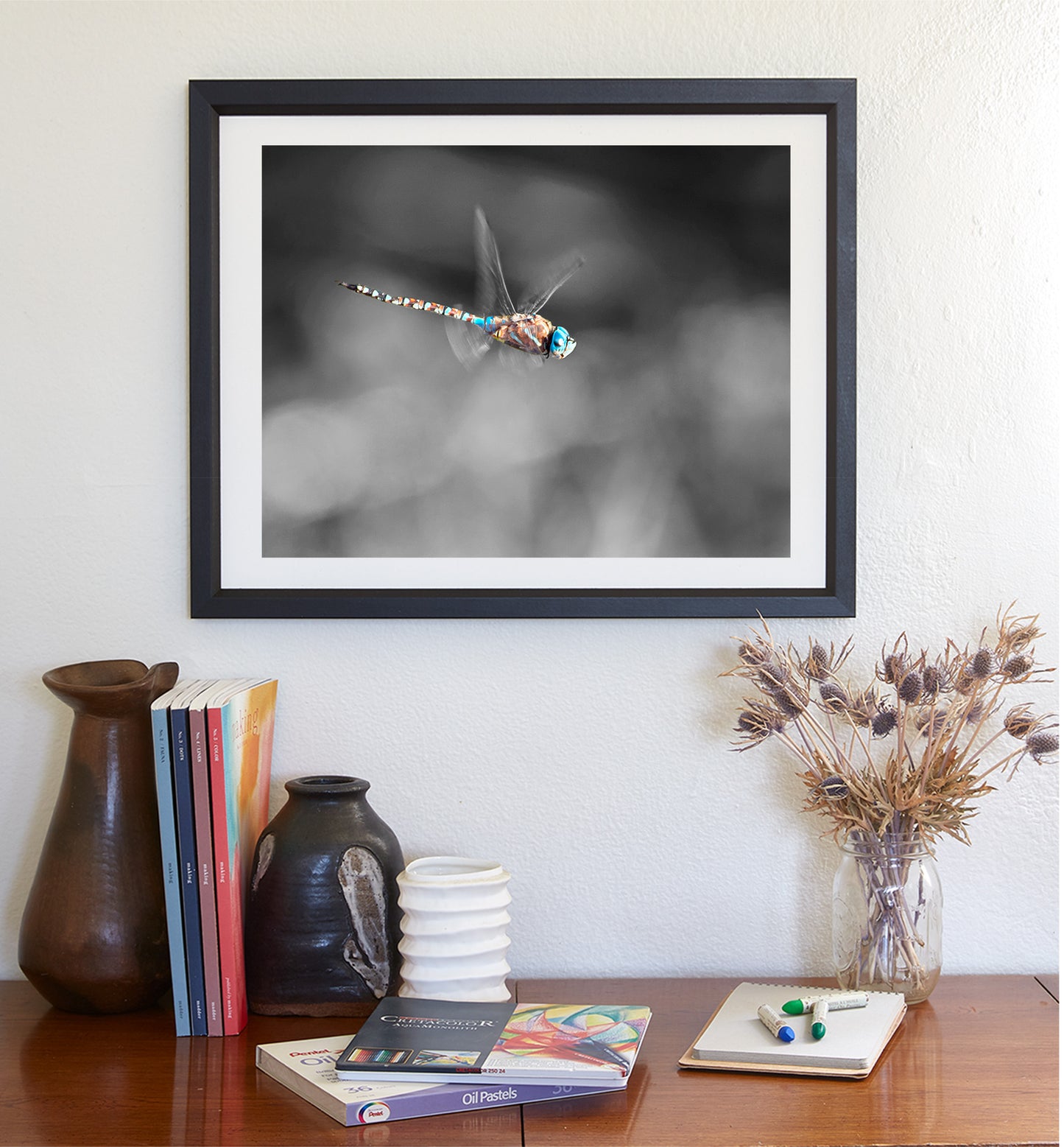 Dragonfly Art Photography in Black and White as Home Decor for Nature Lover