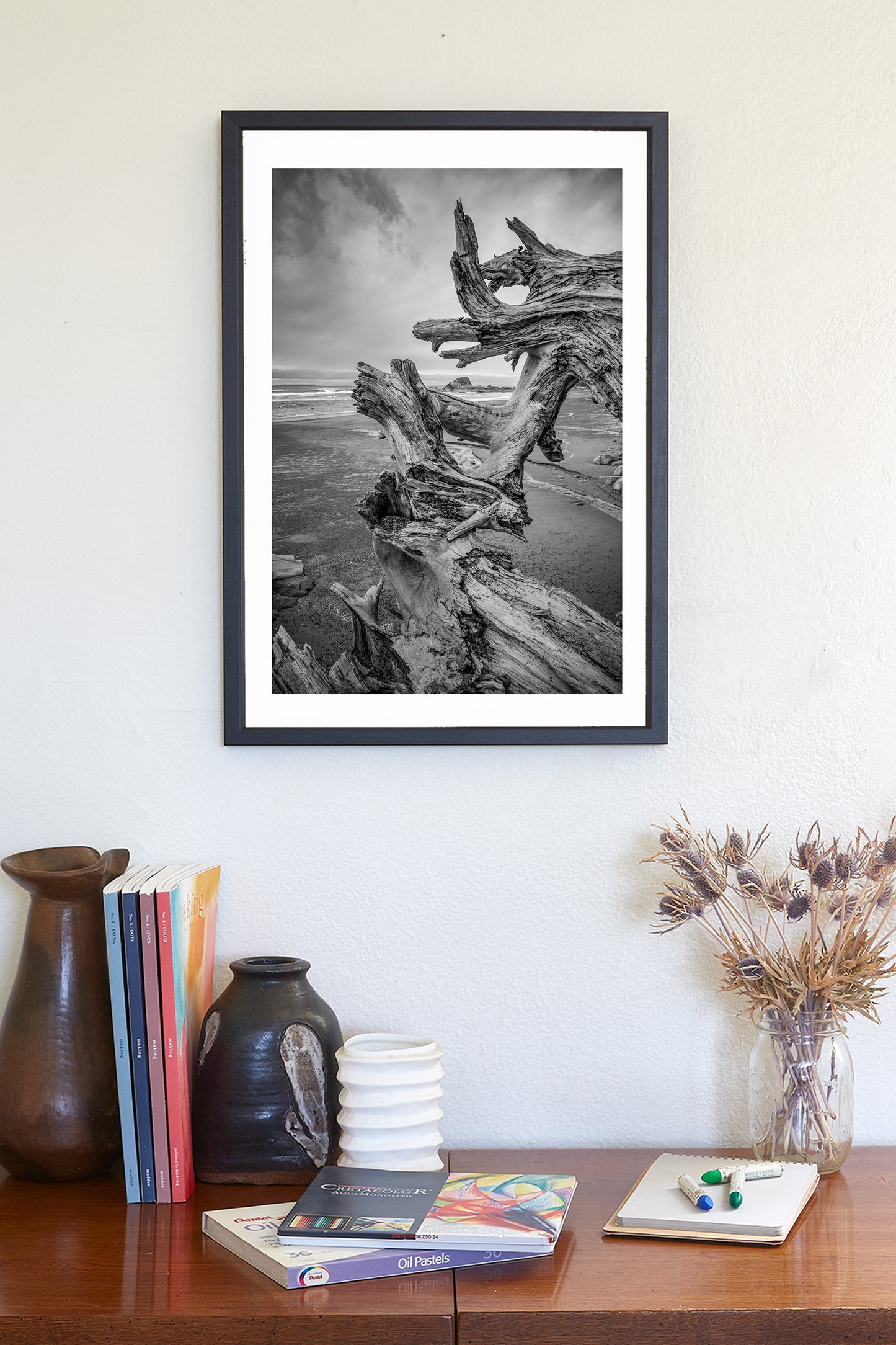 Washington State Beach Driftwood Art in Black and White | Pacific Northwest
