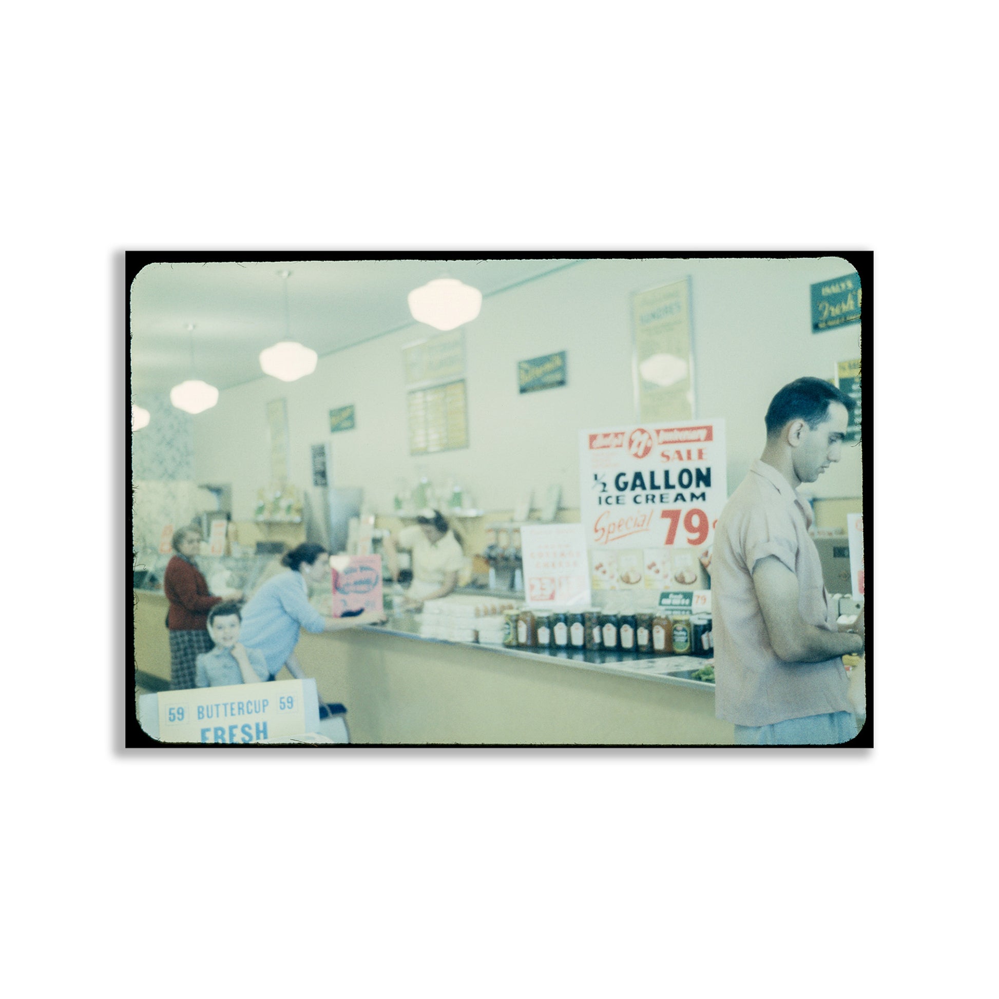 Vintage-style photo of a diner interior with customers and a counter. Vintage Drug Store Soda Fountain Photo in Pittsburgh Pennsylvania