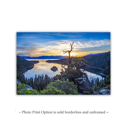 Emerald Bay Sunrise at Lake Tahoe | Sierra Nevada Mountains | Framed Canvas or Photography Print for Home or Office