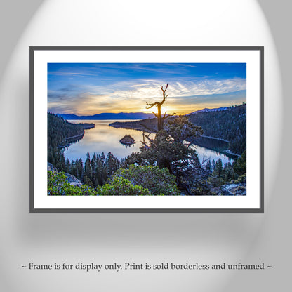 Emerald Bay Sunrise at Lake Tahoe | Sierra Nevada Mountains | Framed Canvas or Photography Print for Home or Office