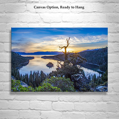 Emerald Bay Sunrise at Lake Tahoe | Sierra Nevada Mountains | Framed Canvas or Photography Print for Home or Office