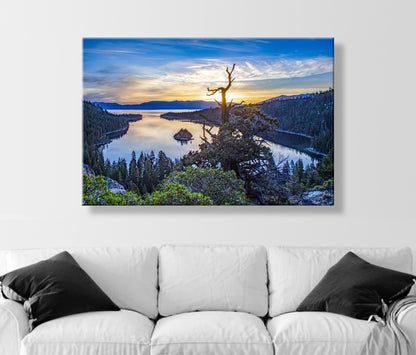 Emerald Bay Sunrise at Lake Tahoe | Sierra Nevada Mountains | Framed Canvas or Photography Print for Home or Office