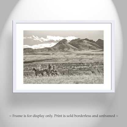 Cowboy Art Print with Western Landscape at Tucson Arizona Empire Ranch | Equestrian Photography Gift