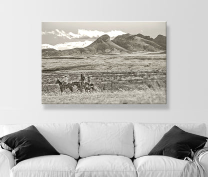 Cowboy Art Print with Western Landscape at Tucson Arizona Empire Ranch | Equestrian Photography Gift