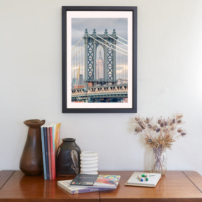 Manhattan Bridge Wall Art Print with Empire State Building New York City