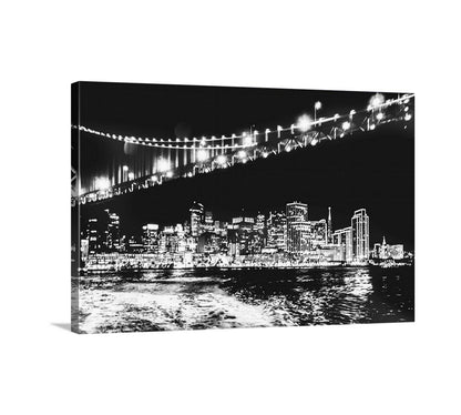 Watery wonders for your walls! I'm on the bay under the bay bridge at night: San Francisco California, planet Earth. Original, unique signed art by Murray Bolesta.