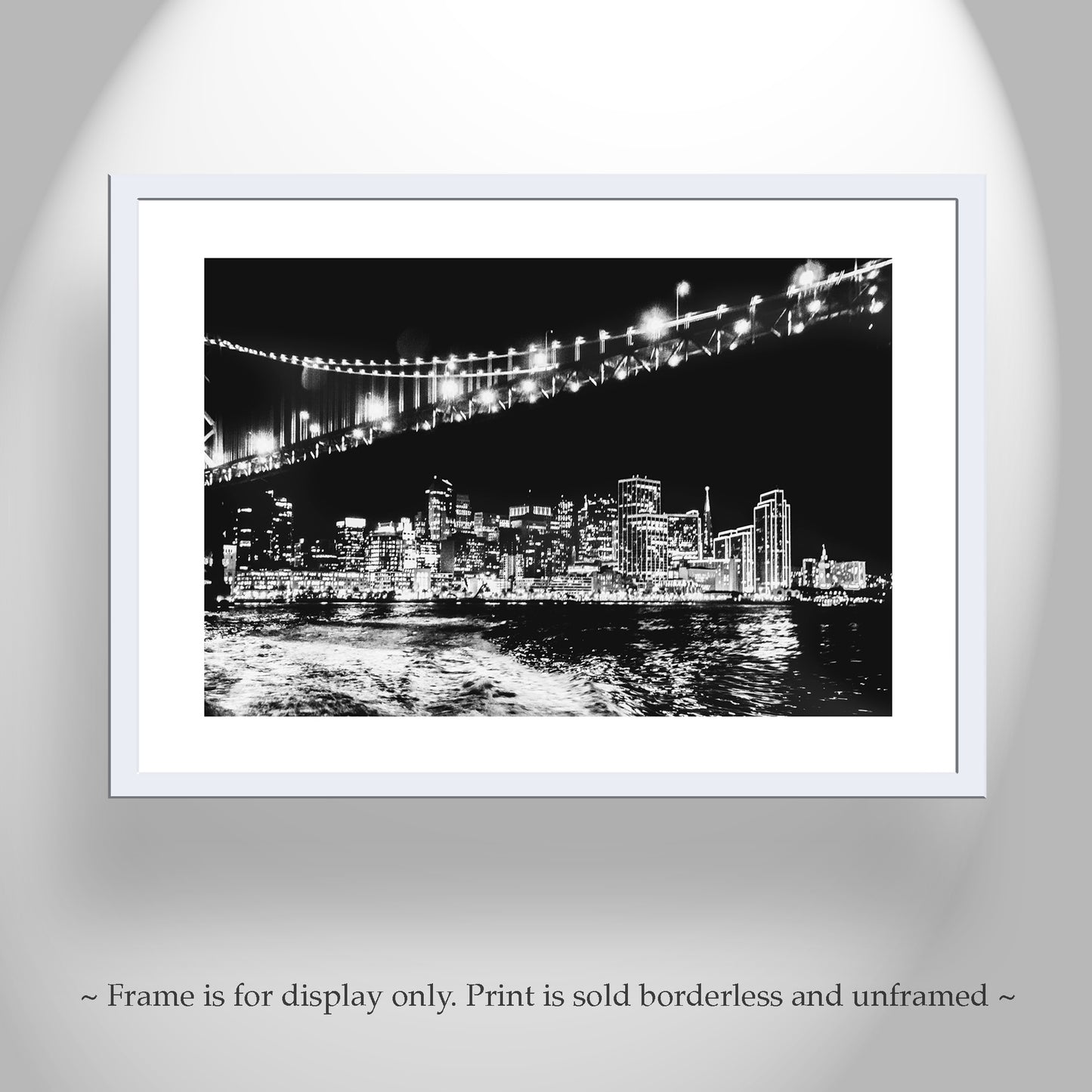 San Francisco Bay Bridge at Night Art Print in Black and White