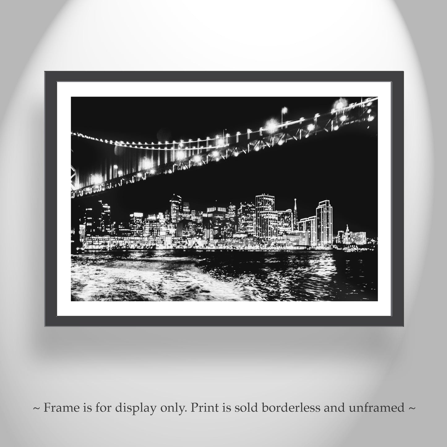 San Francisco Bay Bridge at Night Art Print in Black and White