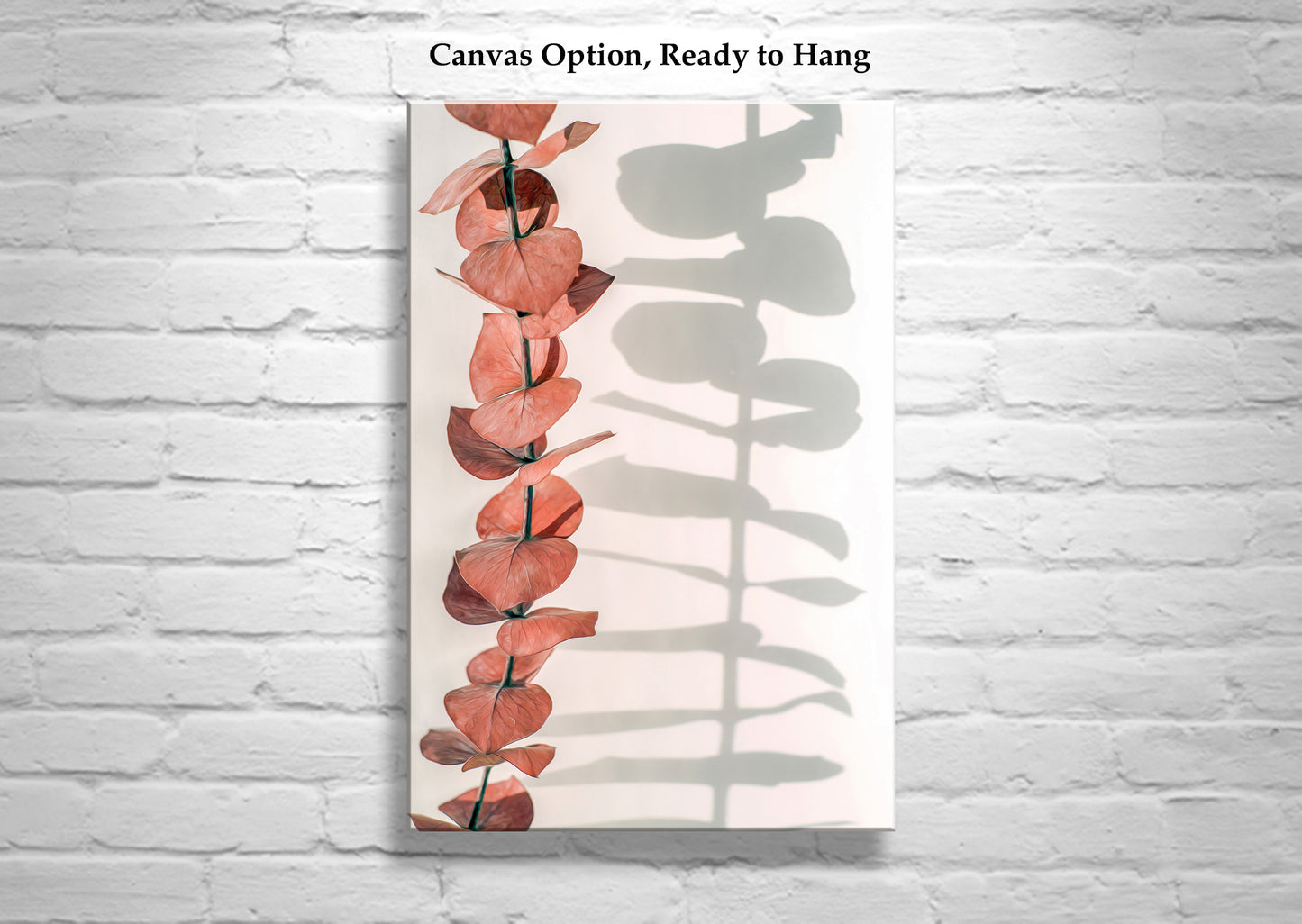 Minimalist Botanical Art in Red and White with Eucalyptus Leaves