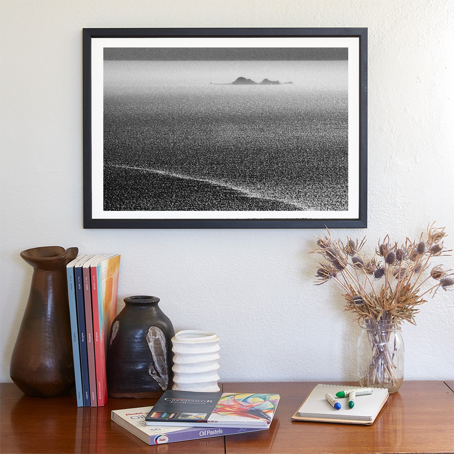 Marin County Ocean Photography with Farallon Islands in Black & White as Art Gift