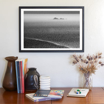 Marin County Ocean Photography with Farallon Islands in Black & White as Art Gift