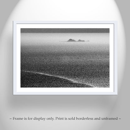 Marin County Ocean Photography with Farallon Islands in Black & White as Art Gift