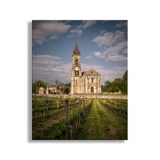 Bordeaux France Vineyard Landscape Art with Romanesque Church