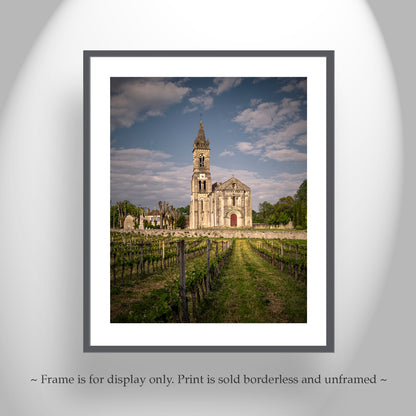 Bordeaux France Vineyard Landscape Art with Romanesque Church