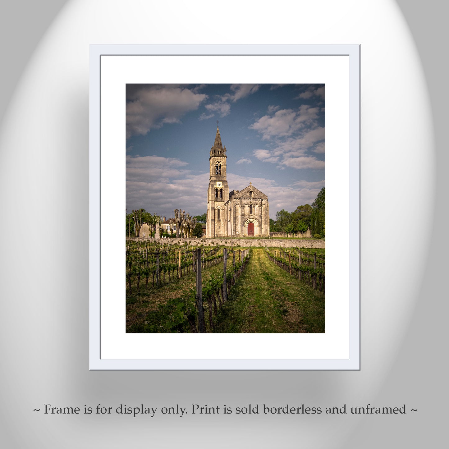 Bordeaux France Vineyard Landscape Art with Romanesque Church