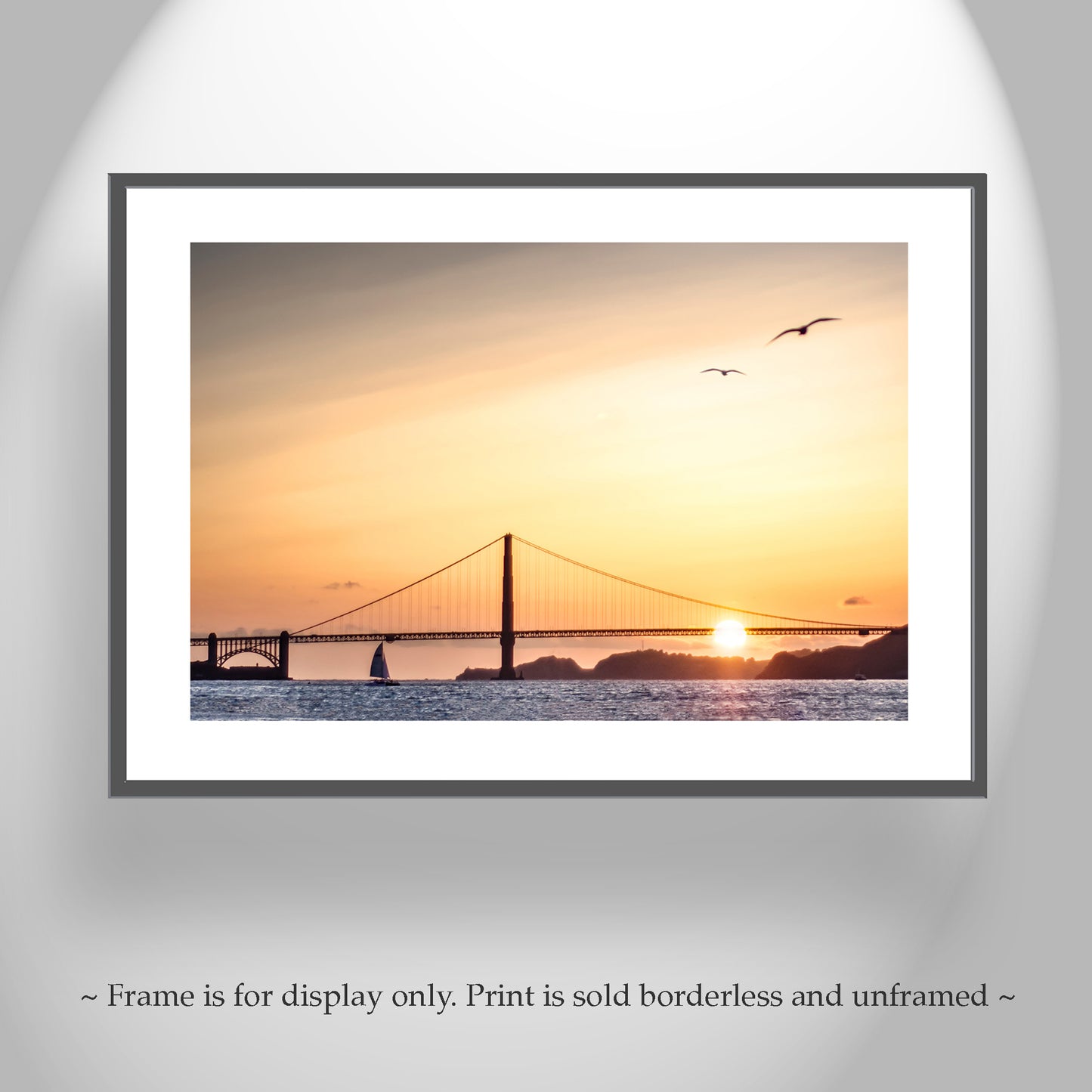 San Francisco Sunset Photograph with Golden Gate Bridge and Sailboat